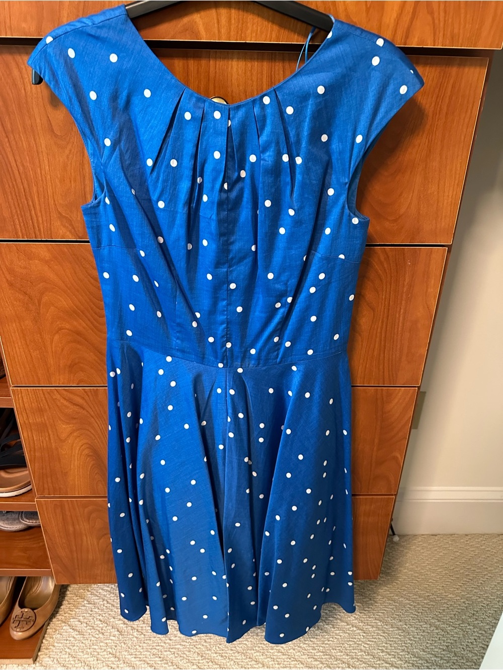 Boden Blue Polka Dot Cap Sleeve Fit-and-Flare Dress